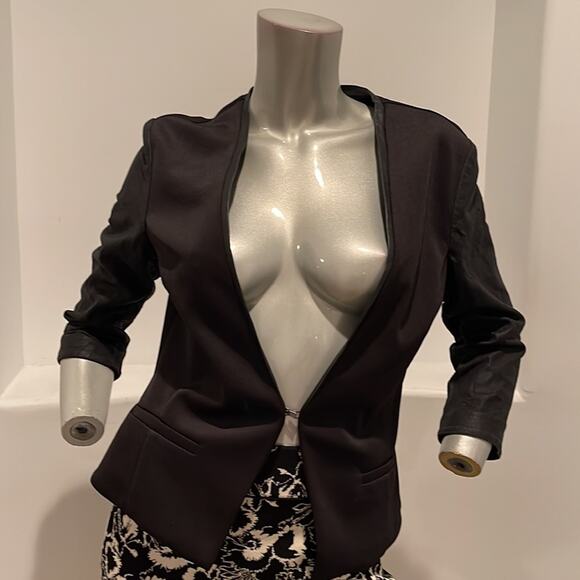 Lamarque Cindy Cropped Cut Out Leather Combo Jacket Black Size 8 BNWOT - Picture 12 of 14